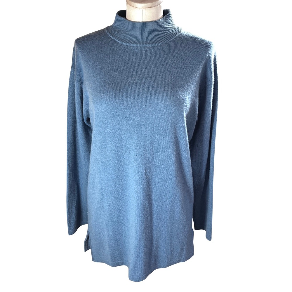 Neiman Marcus‎ Cashmere Mock Neck Sweater Blue Tunic Size S Old Money Vintage